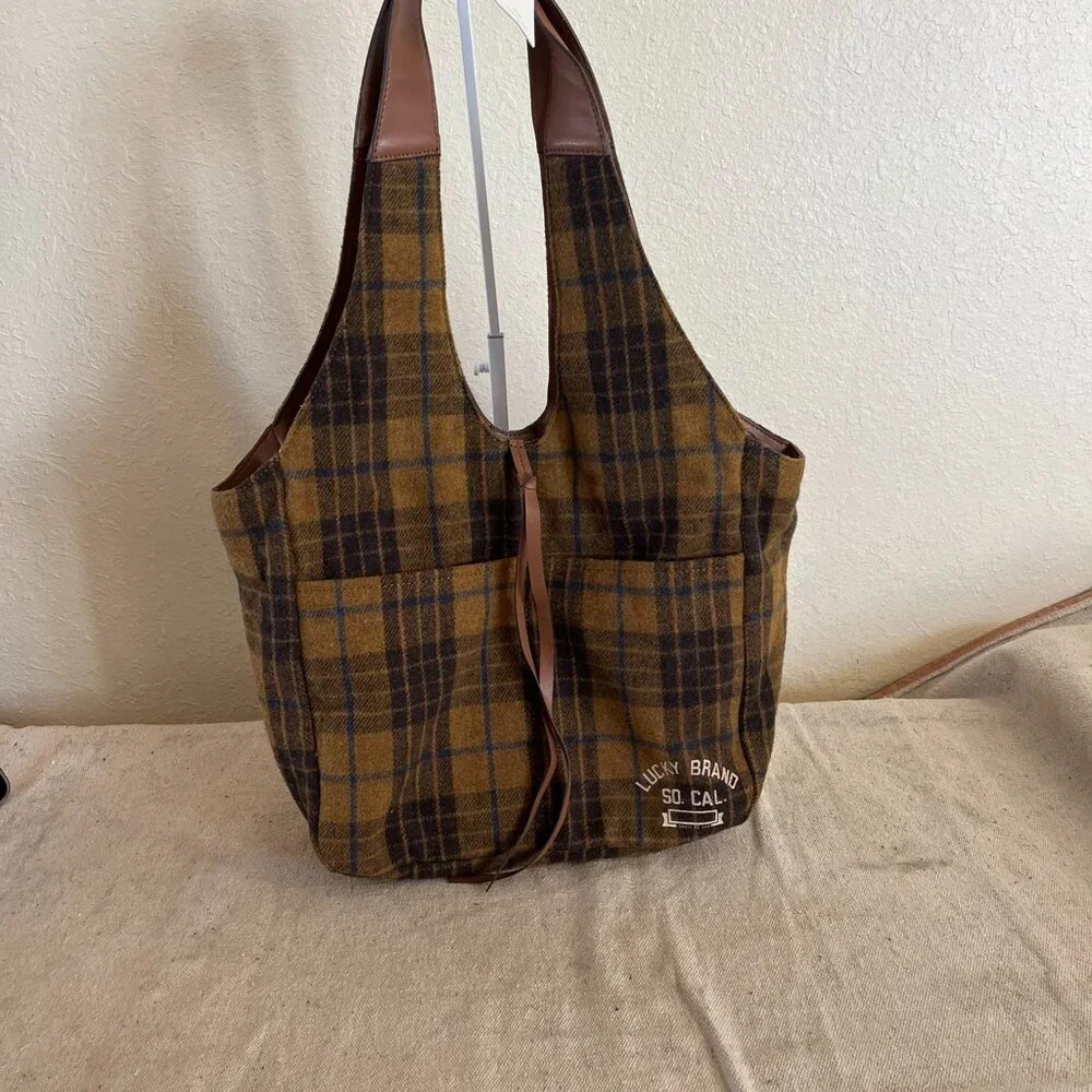 Lucky Brand Group Rhyn Hobo Topanga Tan Plaid Shoulder Bag - Picture 3 of 8